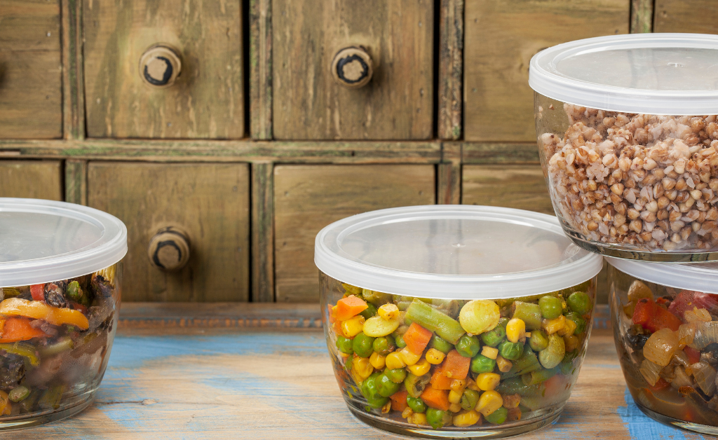 Leftovers in containers on a counter